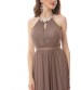 Ellinor Boyun Taşlı Tül Elbise 0092 Vizon