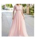 Emily Uzun Güpürlü Şifon Pudra Abiye0197