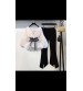 Dalina Siyah İspanyol Paça Pantalon Balon Kol Kuşaklı Gömlek İkili Kombin0217