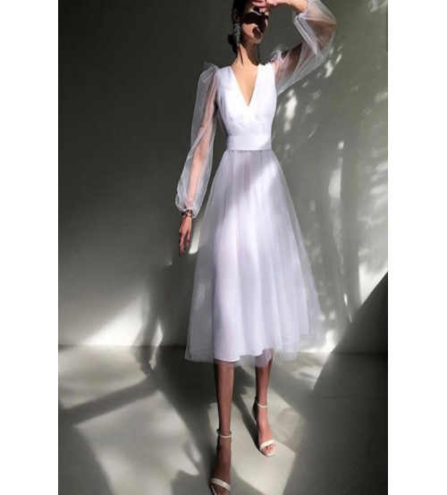 Francesca Midi Tül Elbise-Beyaz0163