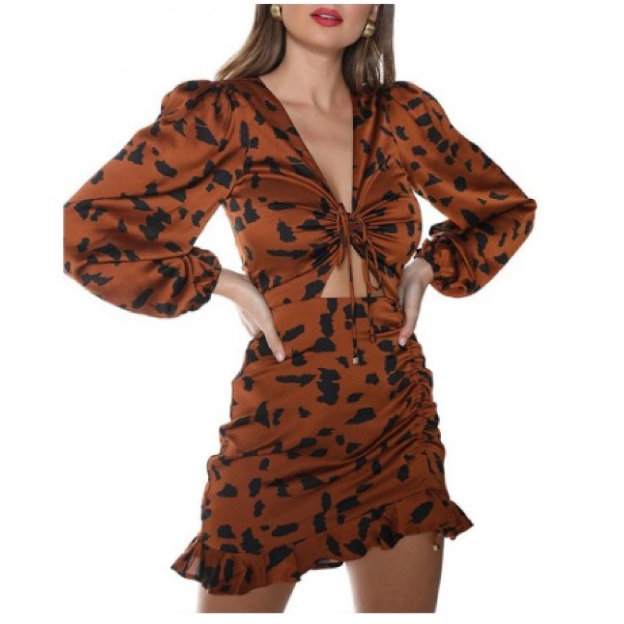 Marsala Saten Kumaş Büzgülü Drape Elbise 0206