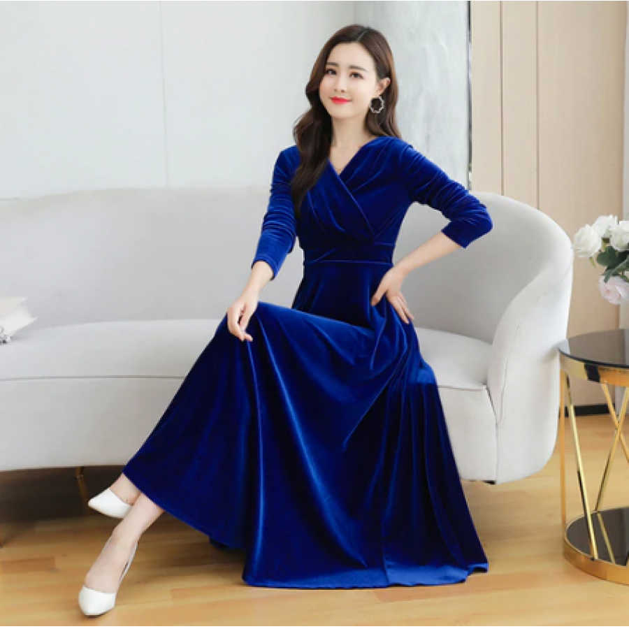 Sauna Lara Kadife Kumaş Abiye Elbise 0143