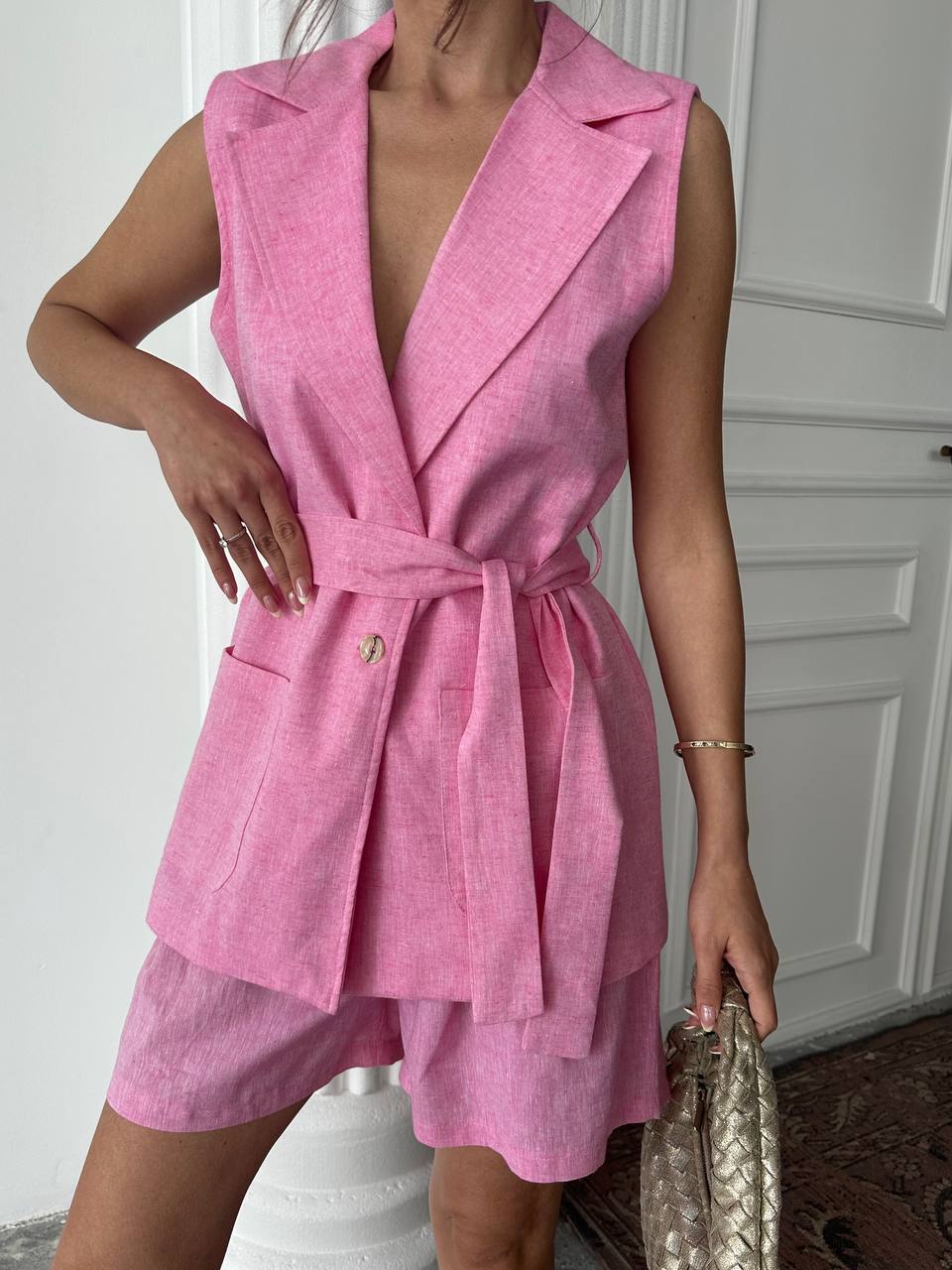 9713 Yeni Sezon Yüzde Yüz Keten Şort-Yelek Takim ( Yelek Ast - Isadora (20250525_114712)