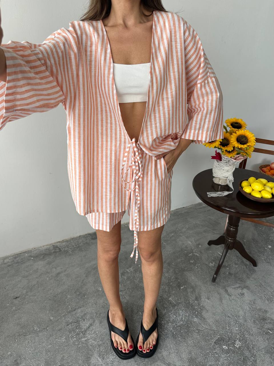 9698 Yeni Sezon Yüzde Yüz Keten Şort Gömlek Takim Fiya - Ana Clara (20250525_120325)