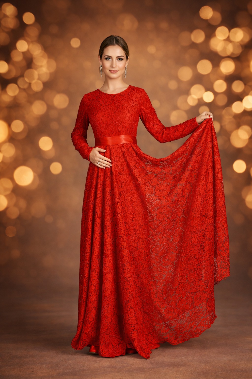 Anais Kabartmalı Güpürlü Tesettür Abiye Elbise 0180