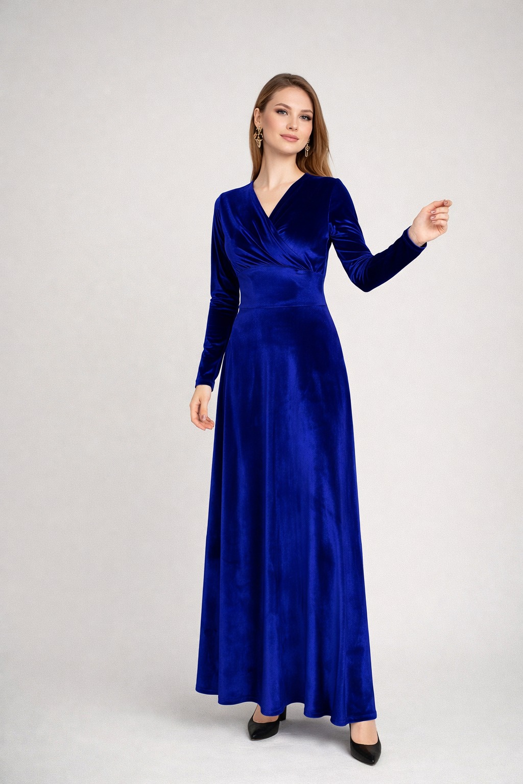 Sauna Lara Kadife Kumaş Abiye Elbise 0143