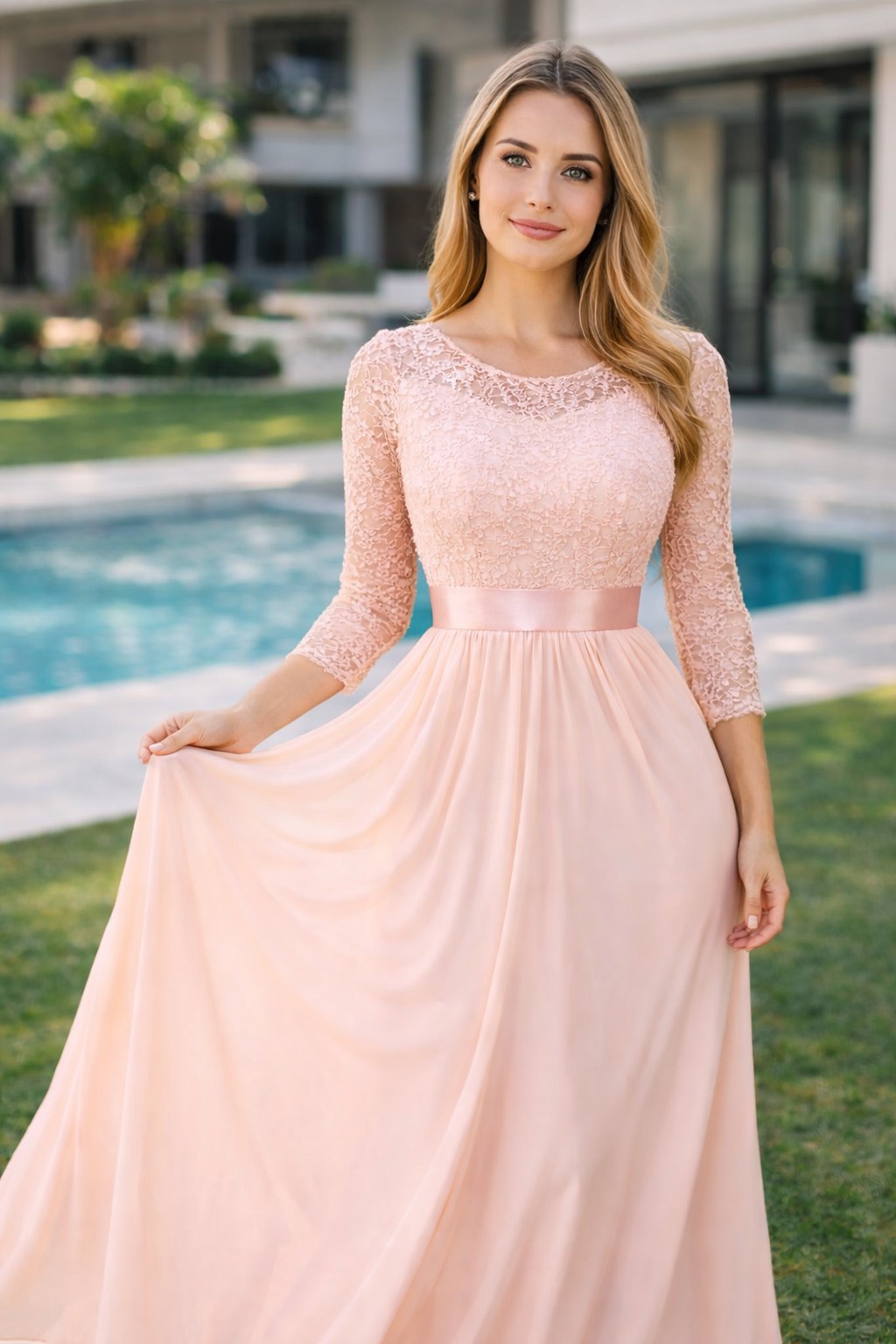 Blandina Fakir Kol Şifon Abiye Elbise 0197