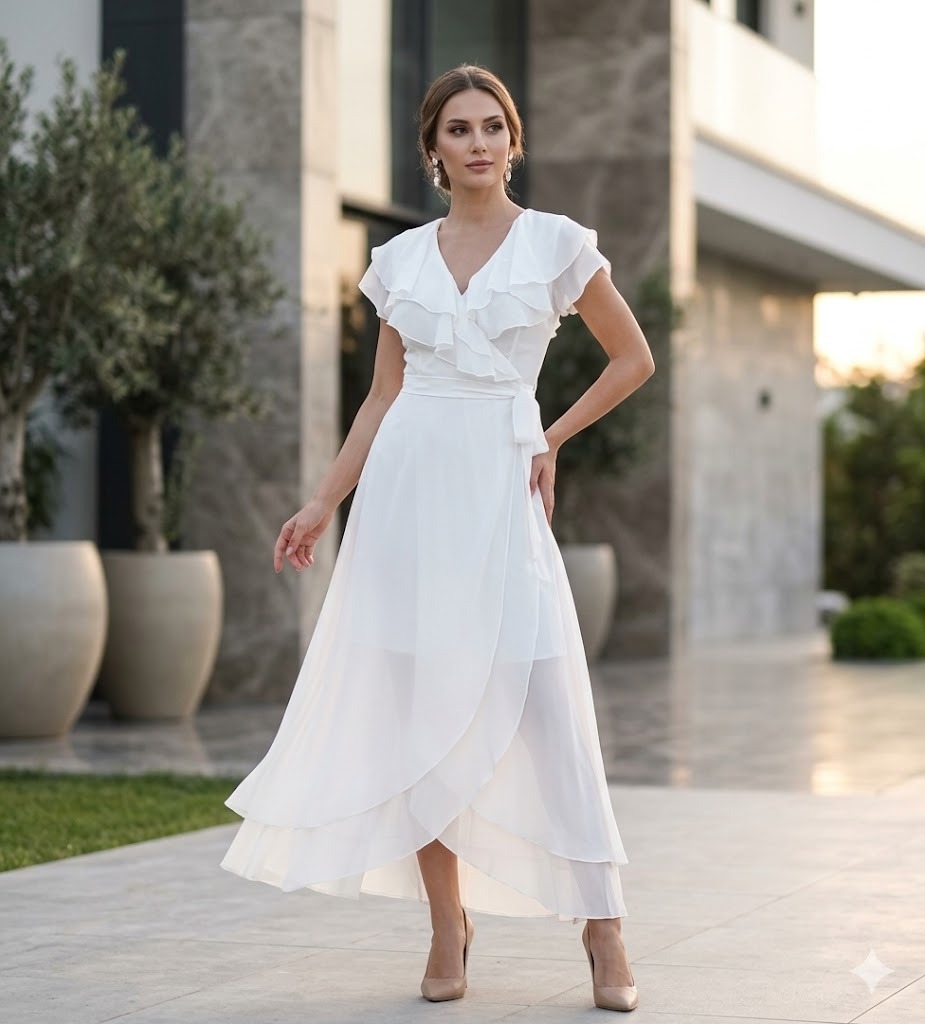 Nalanda Asimetrik Tasarım Şifon Elbise 0136