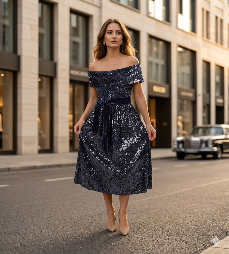 Chela Kuşaklı Pul Payet Abiye 0004