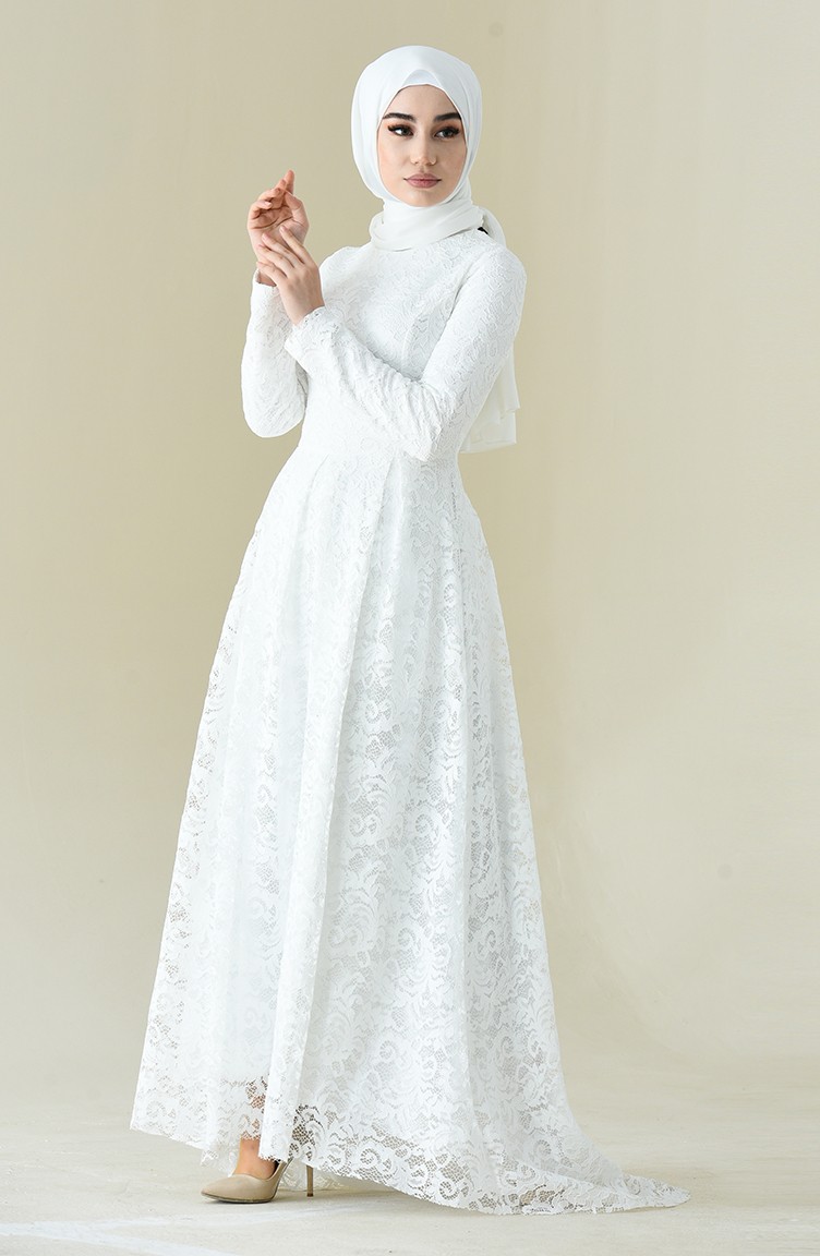 Amine Kabarık Dantelli Tesettür Abiye 0180