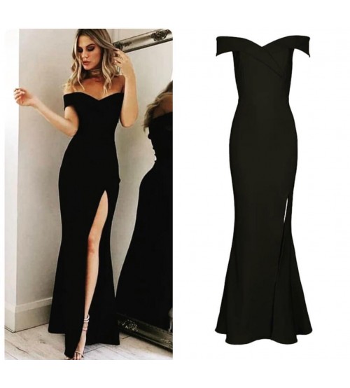 Fawn Kayık Yaka Maksi Abiye 0072