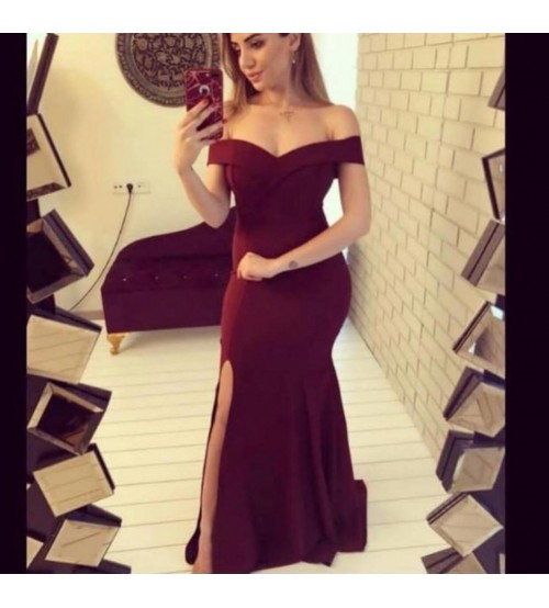 Fawn Kayık Yaka Maksi Abiye 0072