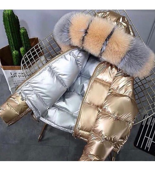 Andrea Çift Taraflı Kürk Mont-Gold 0164