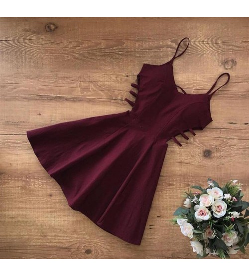 Fallon Askılı Bordo Tasarım Mini Mezuniyet Elbise 0067